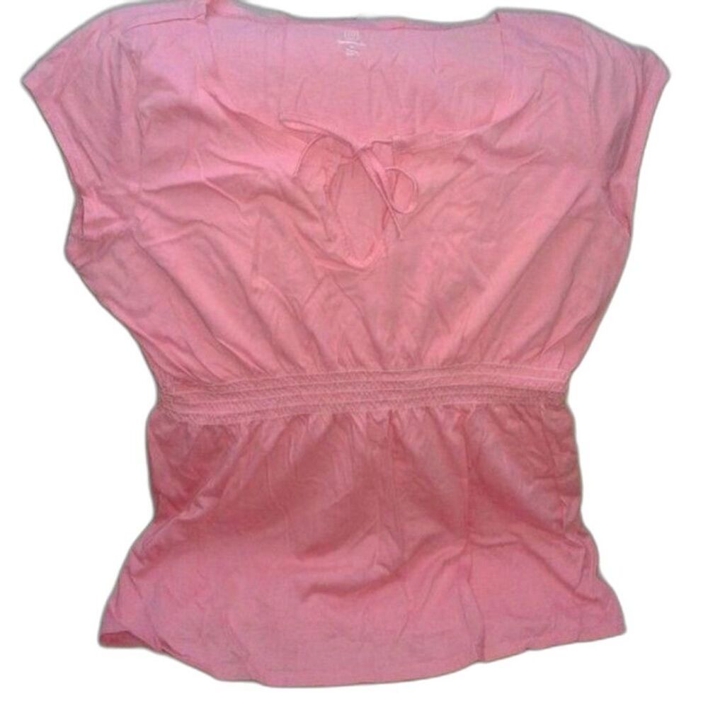 Gap Maternity Short Sleeve Top With Keyhole Neckline Tie Pink Medium Barbiecore